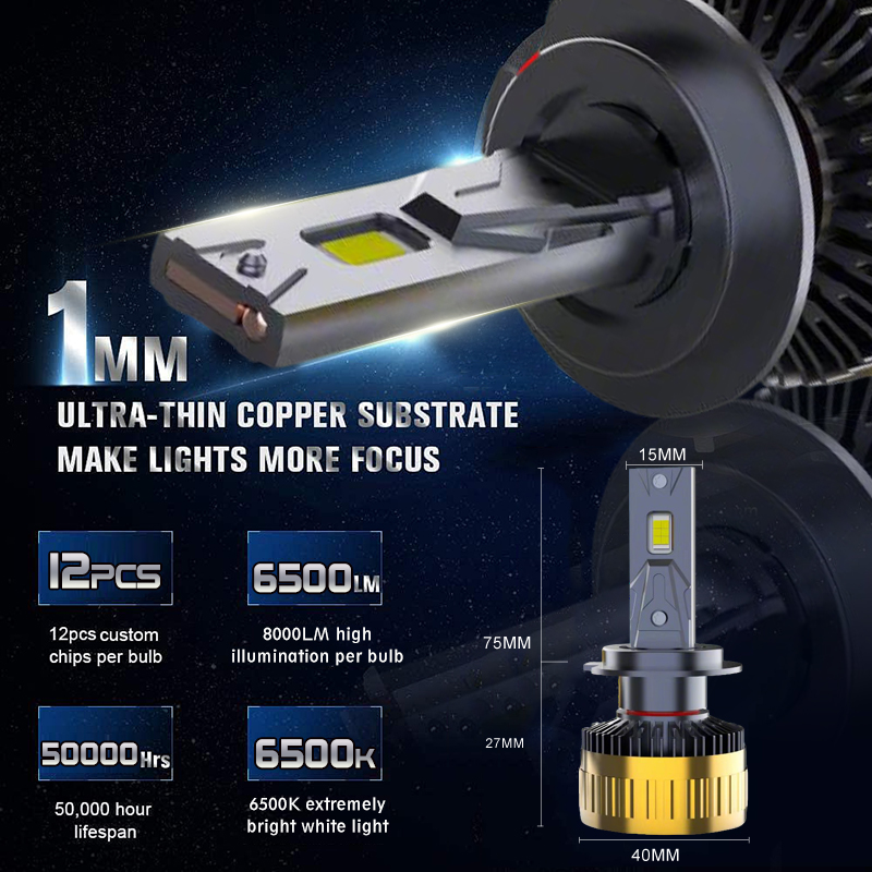H1 LED đèn pha bóng đèn 130W 13000LM 6500K màu trắng mát