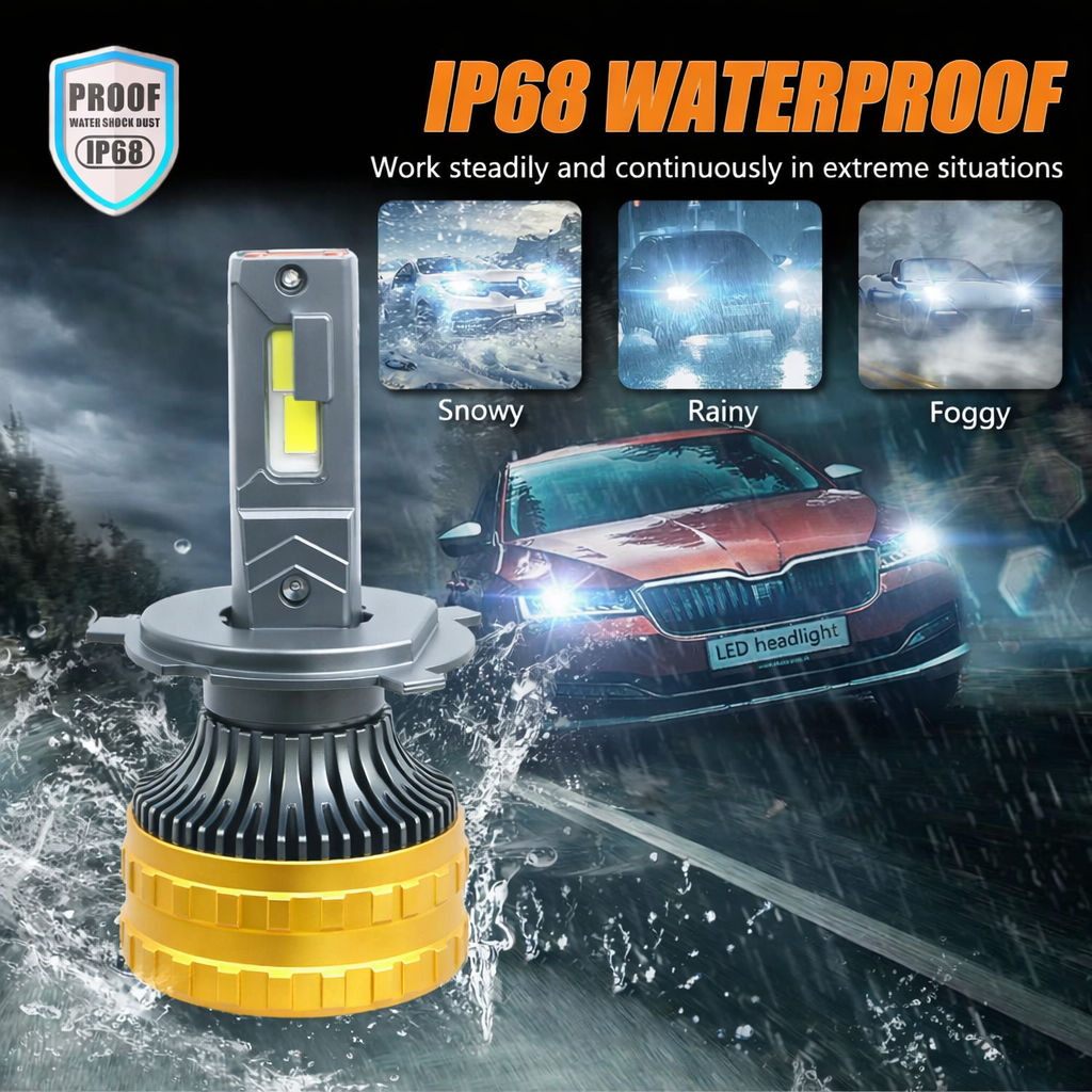 Tùy Biến Siêu Sáng 200W Ô Tô Đèn LED Pha Bóng Đèn 12V 24V 6000K Đèn Xe Ô Tô Kép Ống Đồng tự Động Đèn Pha Bóng Đèn