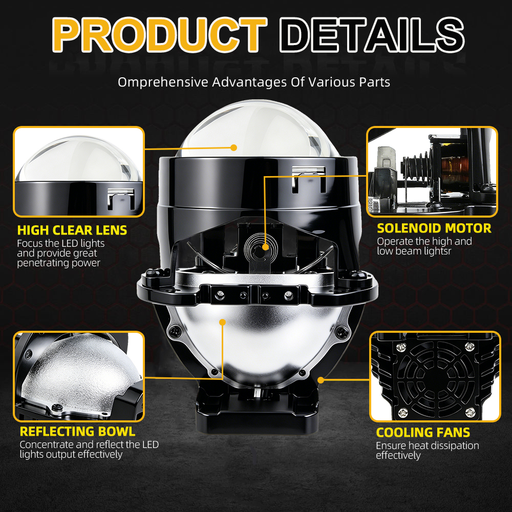 Ống kính máy chiếu Bi-LED siêu sáng 106W 2.0 inch Đèn pha ô tô Bộ trang bị thêm bóng đèn Ống kính máy chiếu LED chùm tia thấp cao cho phụ kiện xe hơi