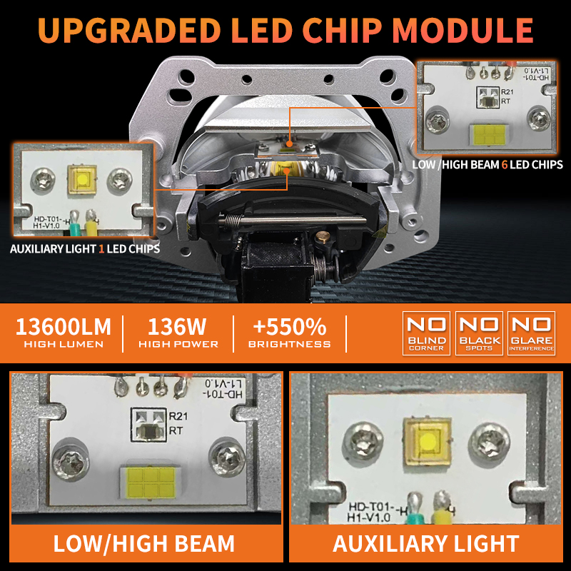 Sê -ri T10 | Đường cắt phẳng siêu sáng 24V 3 inch 104W chùm tia thấp 136W Tia cao BI LENTION LED Đèn pha LED Đèn pha LED