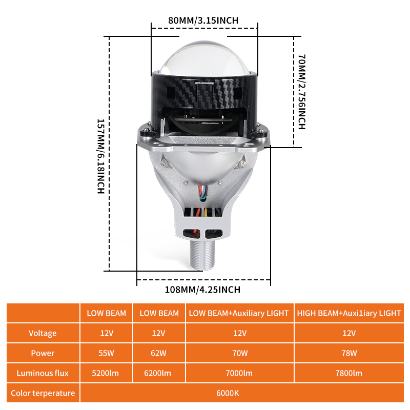 Xe máy phổ quát xe máy thấp chùm tia thấp 110W High Beam 156W 3 inch Dual Cup Trình chiếu ống kính đèn pha Bóng đèn