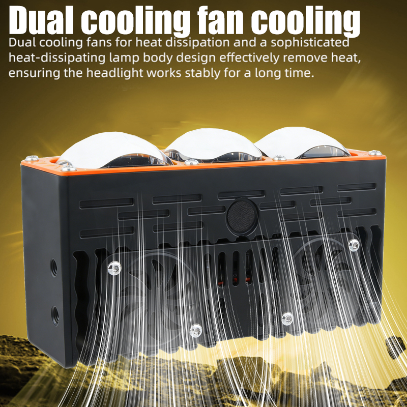 85W 3 Ống Kính Máy Chiếu Bi Led Đèn Lưới Tản Nhiệt Ô Tô Chùm Cao Thấp Quạt Đôi Làm Mát Đèn Lưới Tản Nhiệt Phía Trước Đèn Phụ Cho Xe Tải Xe Địa Hình SUV