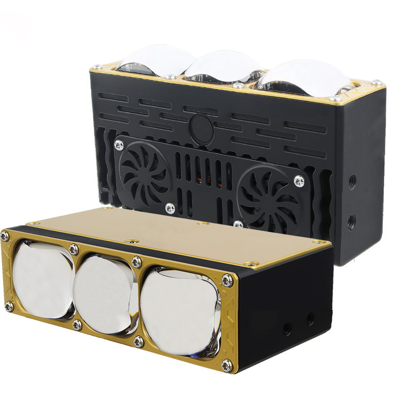 Đèn pha ô tô 170W 3 mắt Ống kính màu xanh Bi Led Lưới tản nhiệt với quạt DRL Lái xe sương mù Đèn phụ trợ bên ngoài Xe địa hình Xe tải