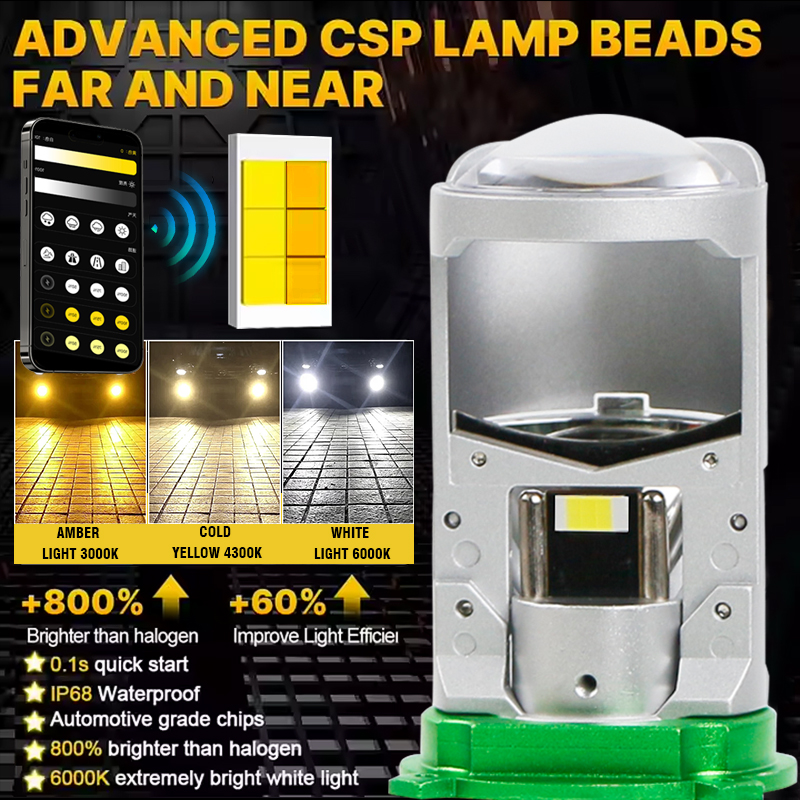 Màu sắc thay đổi 6000K 4300K ​​3000K 3 màu ống kính máy chiếu máy chiếu đèn LED đèn pha LED với điều khiển từ xa