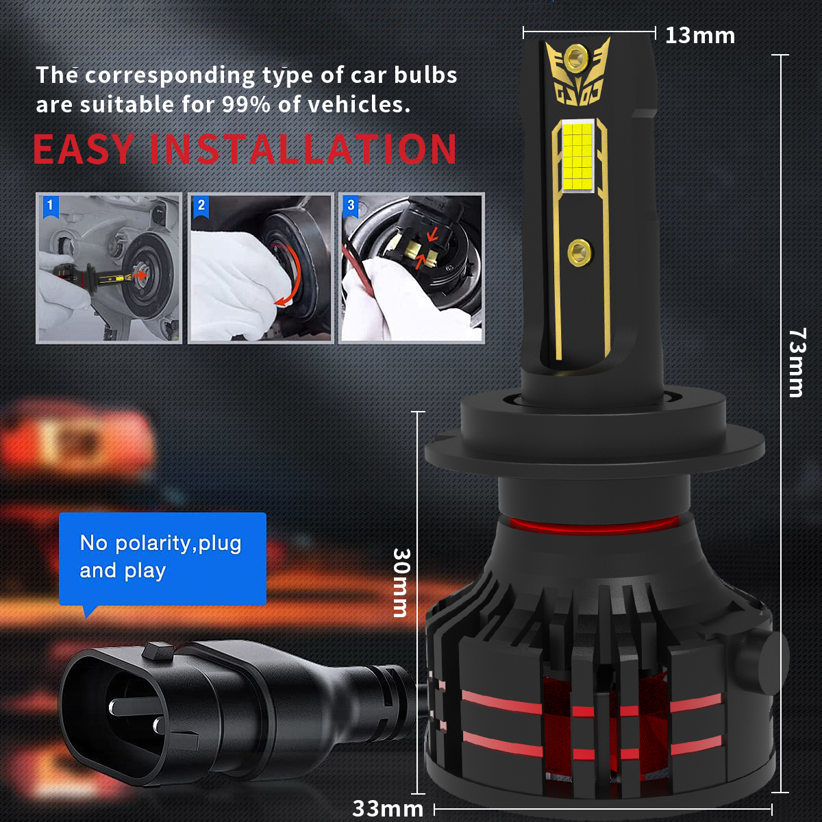 Dòng C18 | Bóng đèn pha LED nâng cấp thay thế 6000K Trắng mát 10000LM 56W Bóng đèn ô tô cắm và chạy