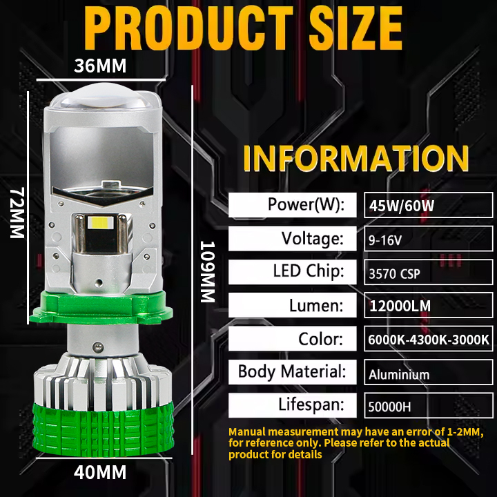 Sê -ri Tricolor T90 | 12V 6000K 4300K ​​3000K 3 màu đèn pha LED với ống kính máy chiếu