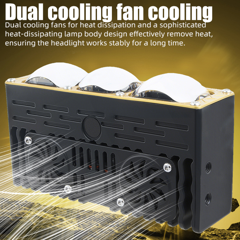 Đèn pha ô tô 170W 3 mắt Ống kính màu xanh Bi Led Lưới tản nhiệt với quạt DRL Lái xe sương mù Đèn phụ trợ bên ngoài Xe địa hình Xe tải
