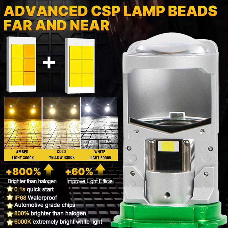 Sê -ri Tricolor T90 | 12V 6000K 4300K ​​3000K 3 màu đèn pha LED với ống kính máy chiếu