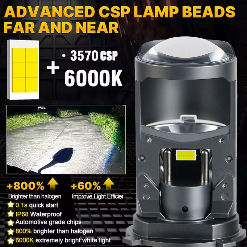 Đèn pha ô tô LED không có người hâm mộ không thấm nước 80W/100W với ống kính máy chiếu mini H4 