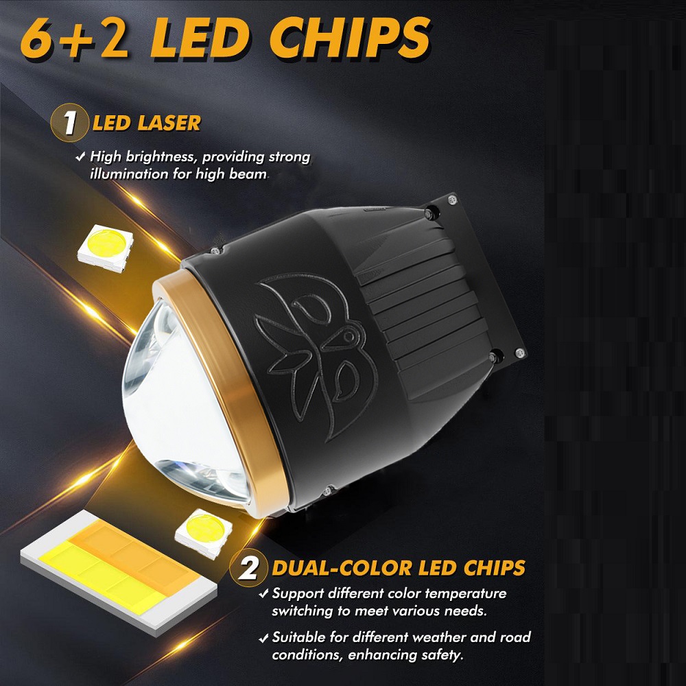 OEM/ODM 3 Inch Smart AI App Điều khiển máy chiếu ba màu Ống kính sương mù Đèn sương mù LED tia laser cao thấp chống thấm nước kép trực tiếp